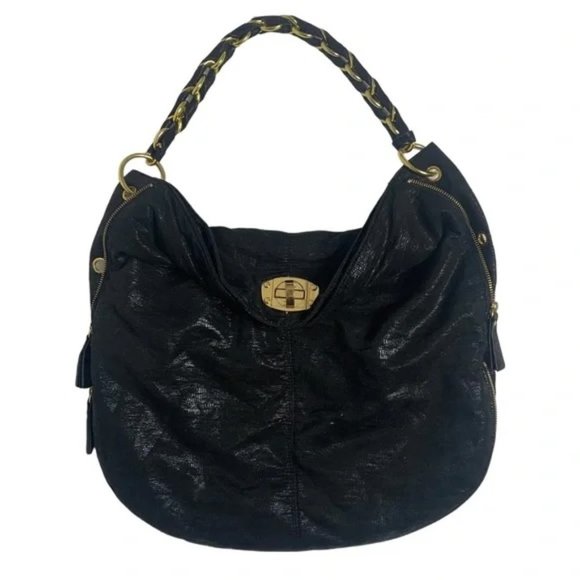 A/X Armani Exchange Shimmery Black Expandable Hobo Bag w Decorative Grommets - Picture 1 of 5